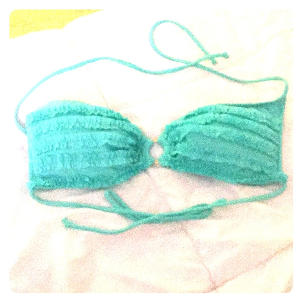 Teal ruffle string bikini top